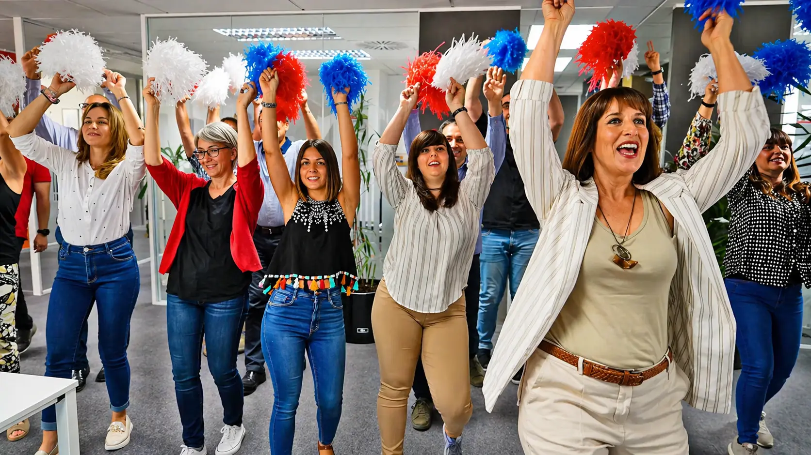Equipo participando en una escena divertida de un lipdub